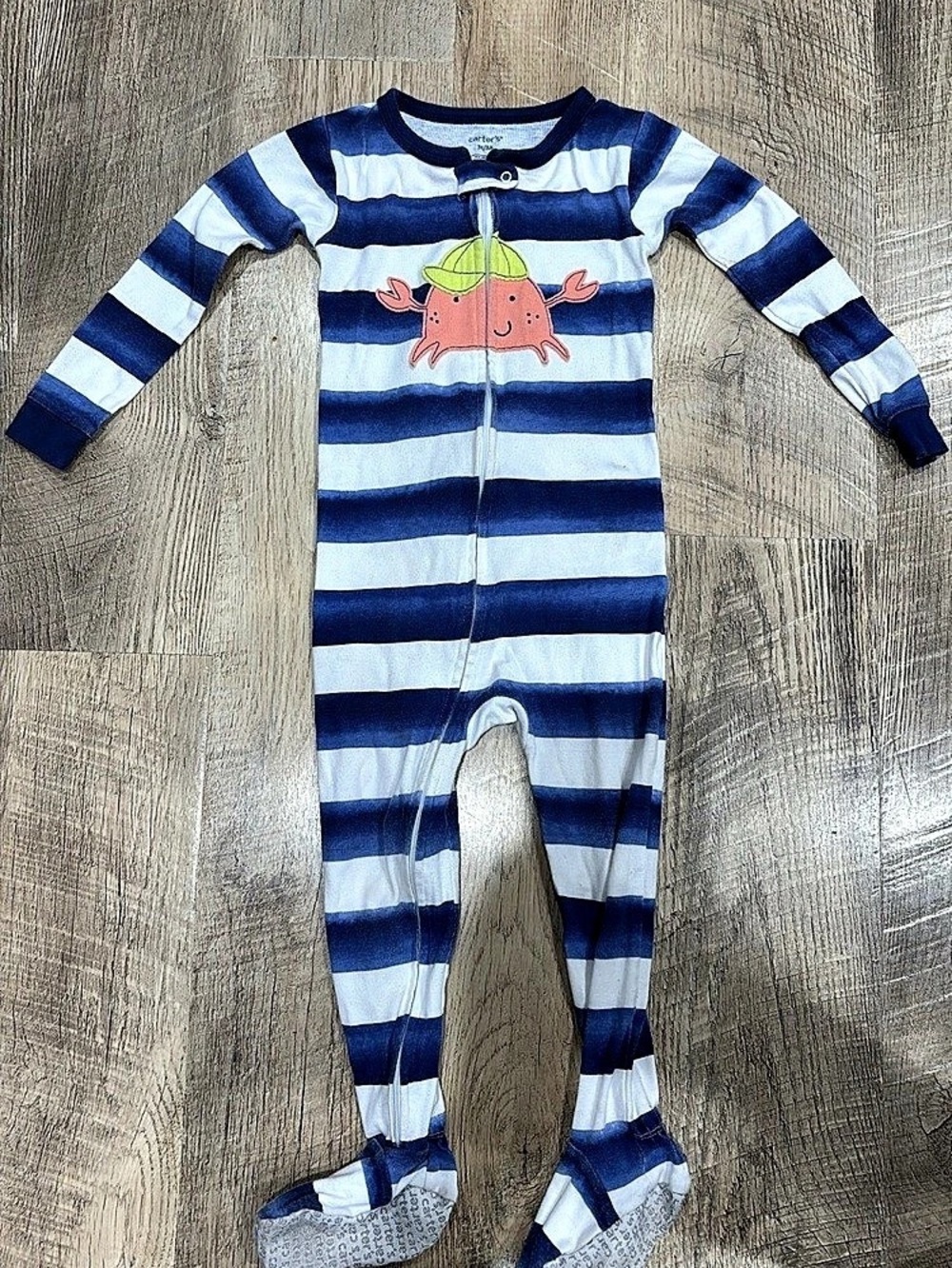 carter's Striped Crab Footie Blue & White Baby 3t